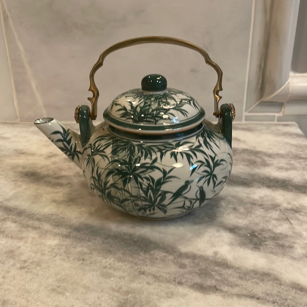 Anthropologie  mini painted teapot with brass handle